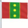 2D Flat, 1pc Multi-Size Available 2D Flat, Tabasaran Ethnic Flag Heavy Duty Polyester, Vivid Green and Red with Yellow Starburst and White Stripes - A