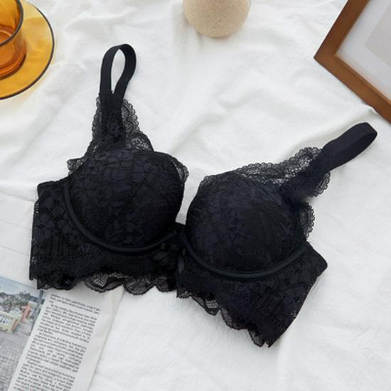 

Кружевной поддерживающий бюстгальтер для девочек: Маленькая грудь, регулируемая, антирасширение, без стального кольца, тонкий верх, толстое дно 34-75AB чёрный