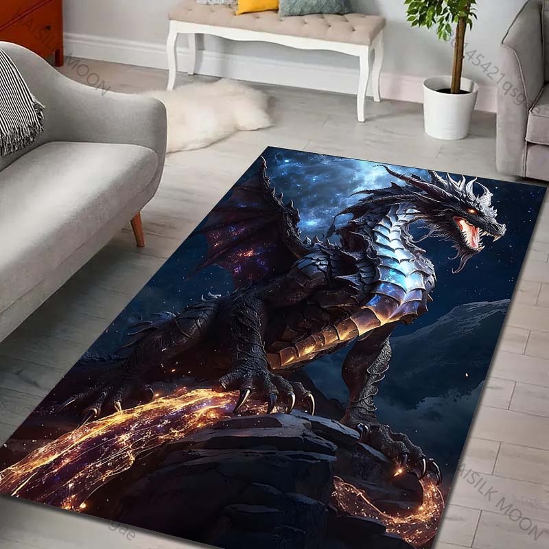 

Multiple sizes Black dragon with starry background Print Carpet Rug for Living Room Bedroom Sofa Doormat Home Decor Non-slip Mat 40cm x 60cm