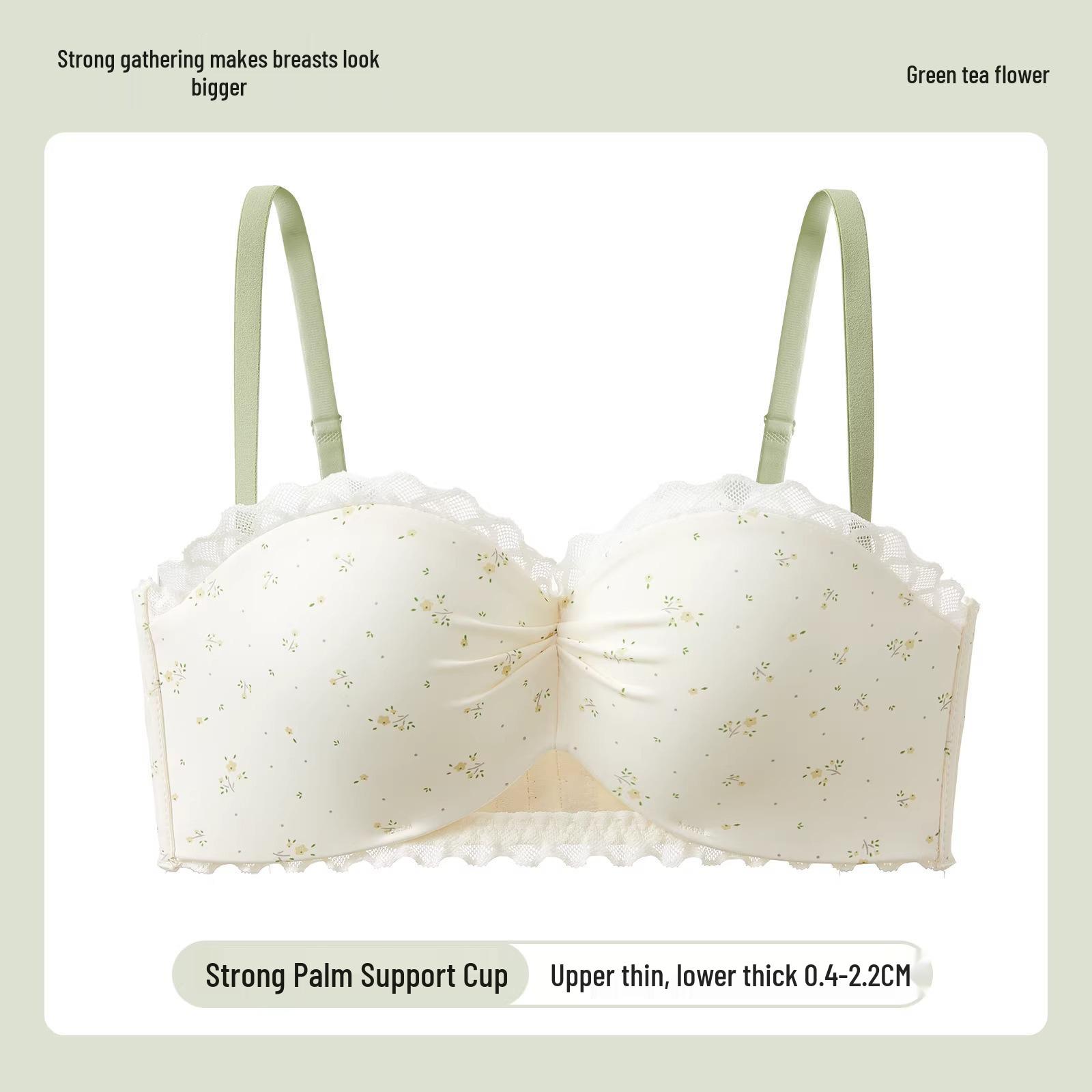 Floral Polka Dot Seamless Push-Up Strapless Bandeau Bra for Small Busts