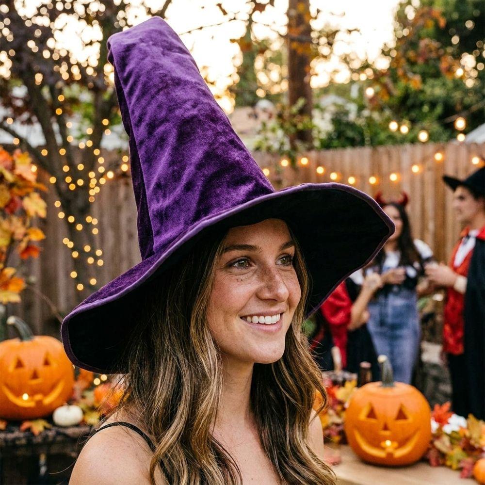 Velvet Halloween Witch Hat Large Witch Costume Hat Comfortable Plush Wizard Hat Role-Playing
