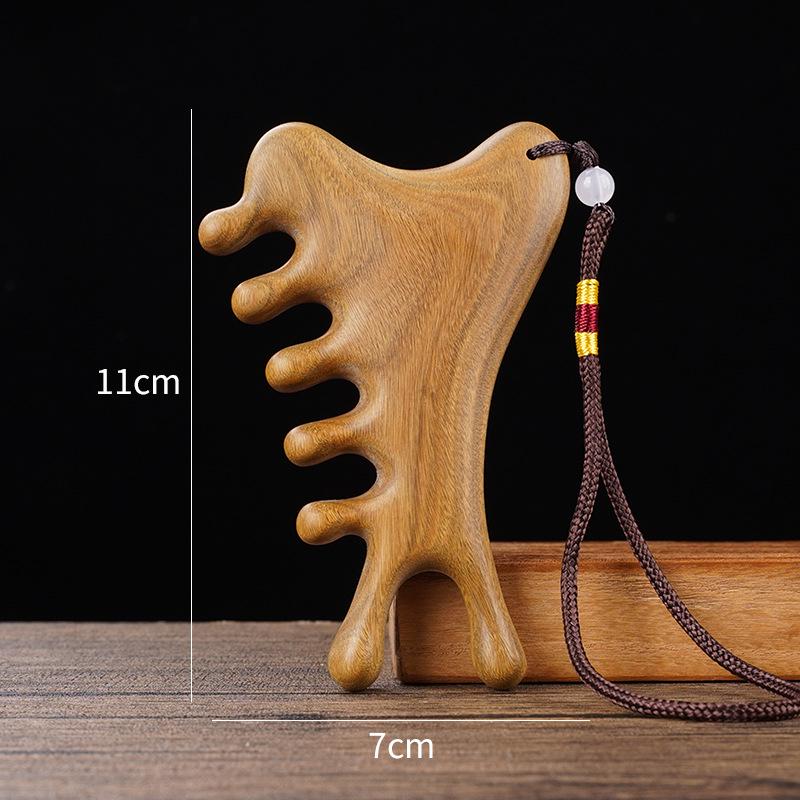 Green Ebony Gold Thread Sandalwood Multifunctional Comb for Scalp Massage and Head Meridian Relaxation