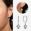 Authentic 925 Silver Cherry Blossom Bow Heart Hoop Stud Drop Earrings plata de ley Jewelry DIY Birthday Gift Original