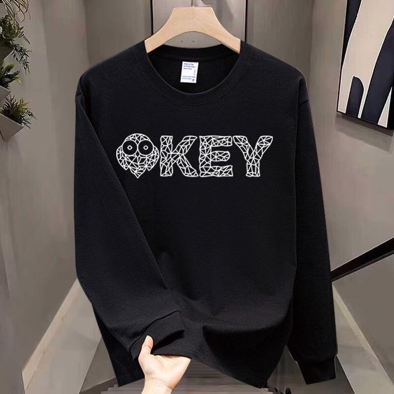 Long-Sleeved T-Shirt Light Luxury Round Neck Green Men'S Trendy Brand European Pure Cotton Trendy Printing Niche Fashion High-End T-Shirt
