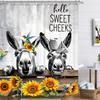 Farmhouse Donkey Shower Curtain 60Wx72L Inch Funny Country Sunflower Animal Black White Gray Hello Sweet Cheeks Birds Rustic Yel