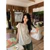 Korean Version Contrasting Color Striped Lace-up Crew Neck Short-sleeved Shirt Women's Summer New Lazy Style Loose Shirt Versatile Top