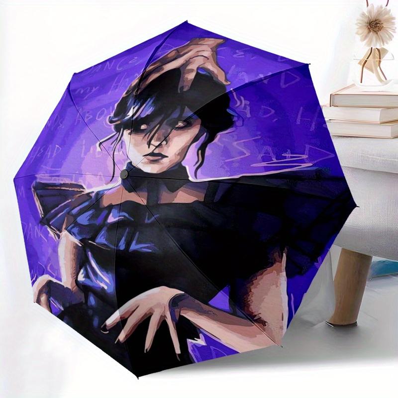 Addams Wednesday Automatic Open/CloseUmbrella-CuteUmbrella with Cute Design, Portable 3-Fold Compact Umbrella for Men & Women, Valentine's Day Mother'
