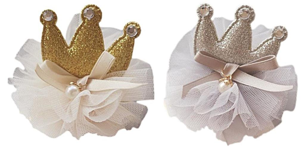 Aloala Tiara Crown Hair Ornament Hair Clip Hairpin for Girls (Silver, Gold, Pearl Ribbon, 2-Pack)