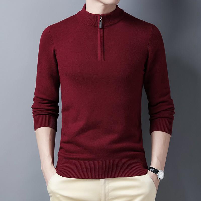 

Men s Half-Zip Knit Sweater - Autumn/Winter 2022 - Casual Pullover for Young and Middle-Aged XXXL вина червоного кольору