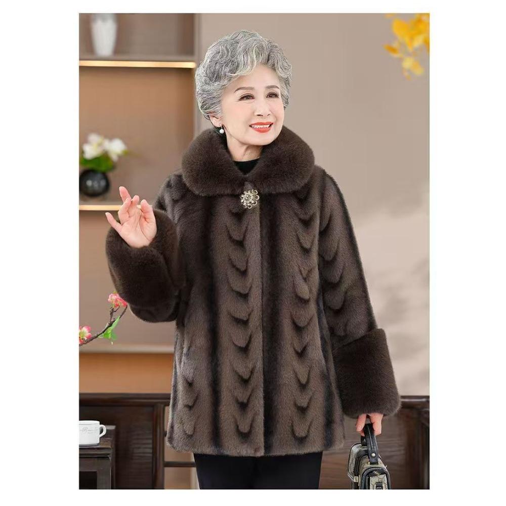 Grandma Mink Fur Winter Coat Old Lady Warm Elderly Coat Mother Imitation Fur Plus Velvet Thickened Clothes Coat