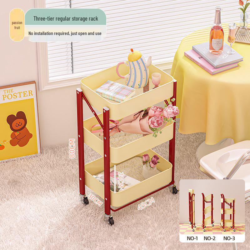 Foldable Hand-Pushed Storage Rack with Shelves for Snacks, Toys, and Kitchen Use