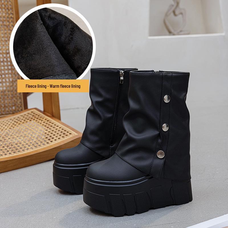 

Женские сапоги до колена, увеличивающие рост, 2025: Осень/Зима Однотонный, Круглый Носок Кожа 39