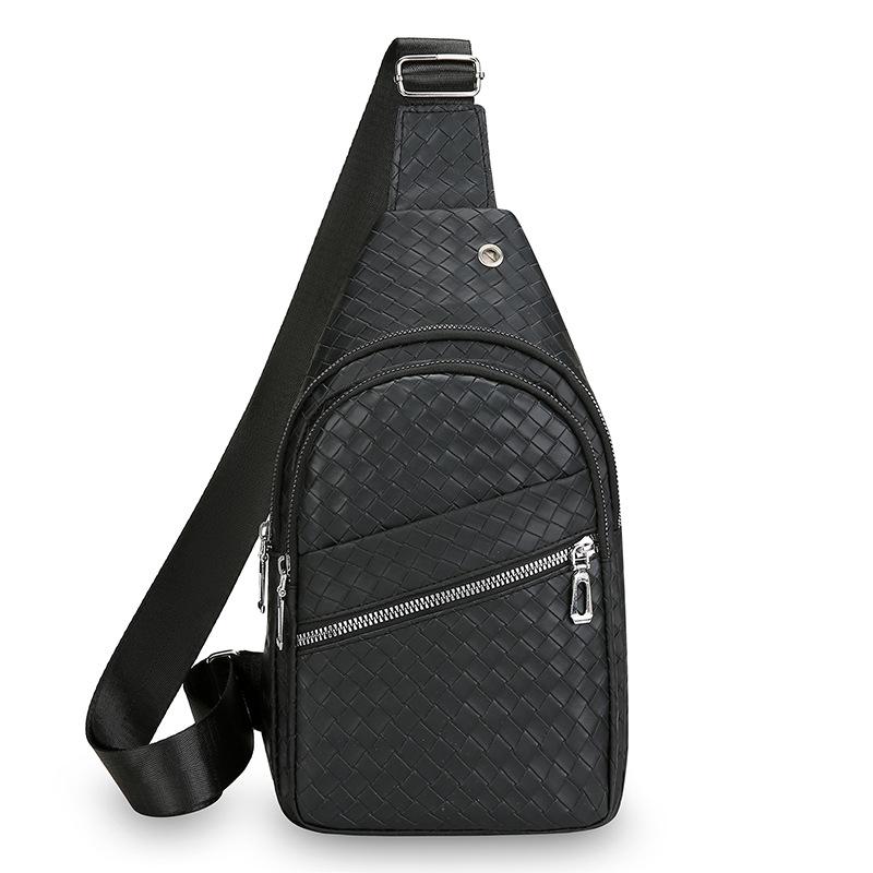 Men's Chest Bag New Woven Pattern PU Leather Chest Bag Men's Outdoor Leisure Sports Chest Crossbody Bag