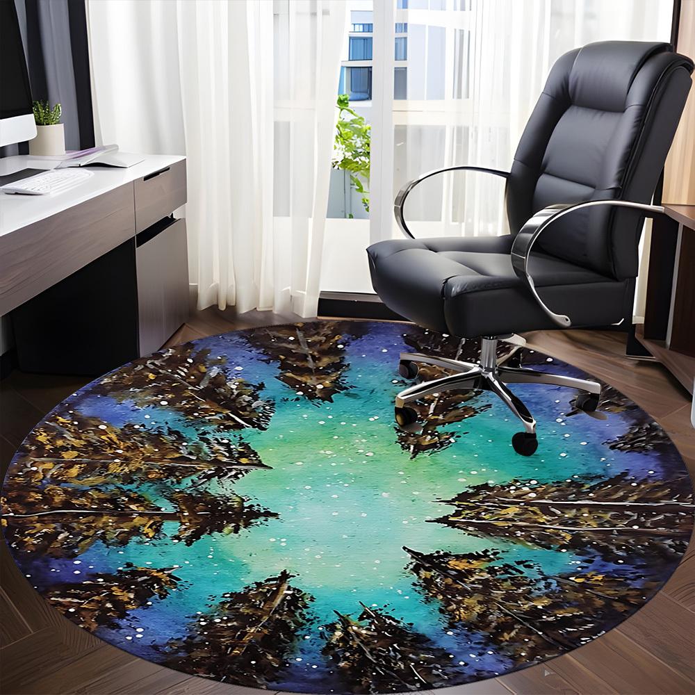 1PC Forest Reflection Aurora Office Round Area Rug, Indoor Mat Suitable For Office, Under Office Chairs Bedroom Living Room Home Decor, Room Deco 052