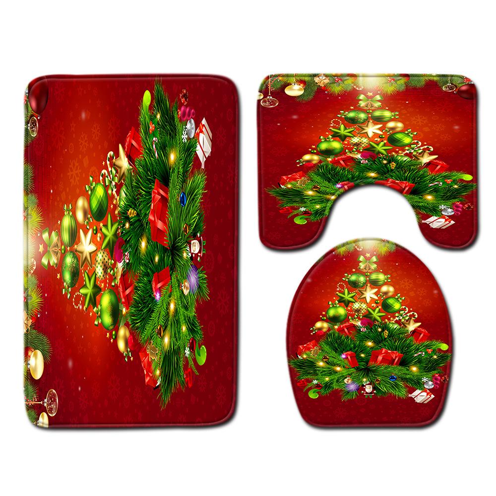 Christmas Bathroom Floor Mat Toilet Three-Piece Set