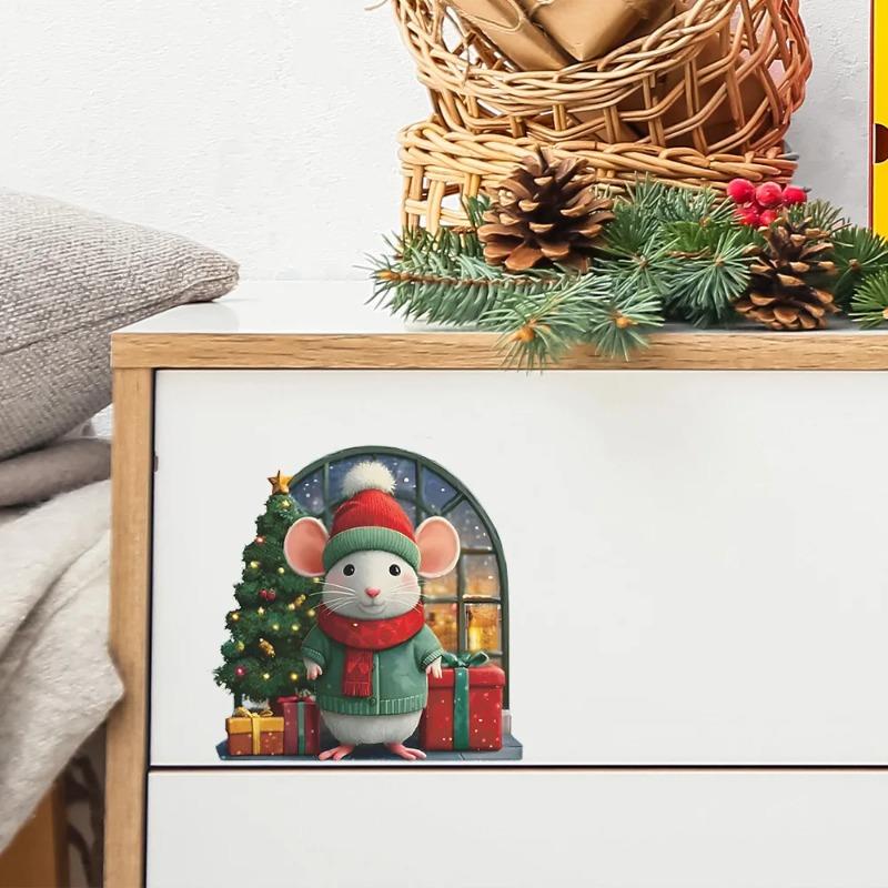 Festive Mouse Wall Decals - Removable Christmas Stickers for Home, Cute Noel Navidad Decor 2025-2026 with Merry Xmas Patterns