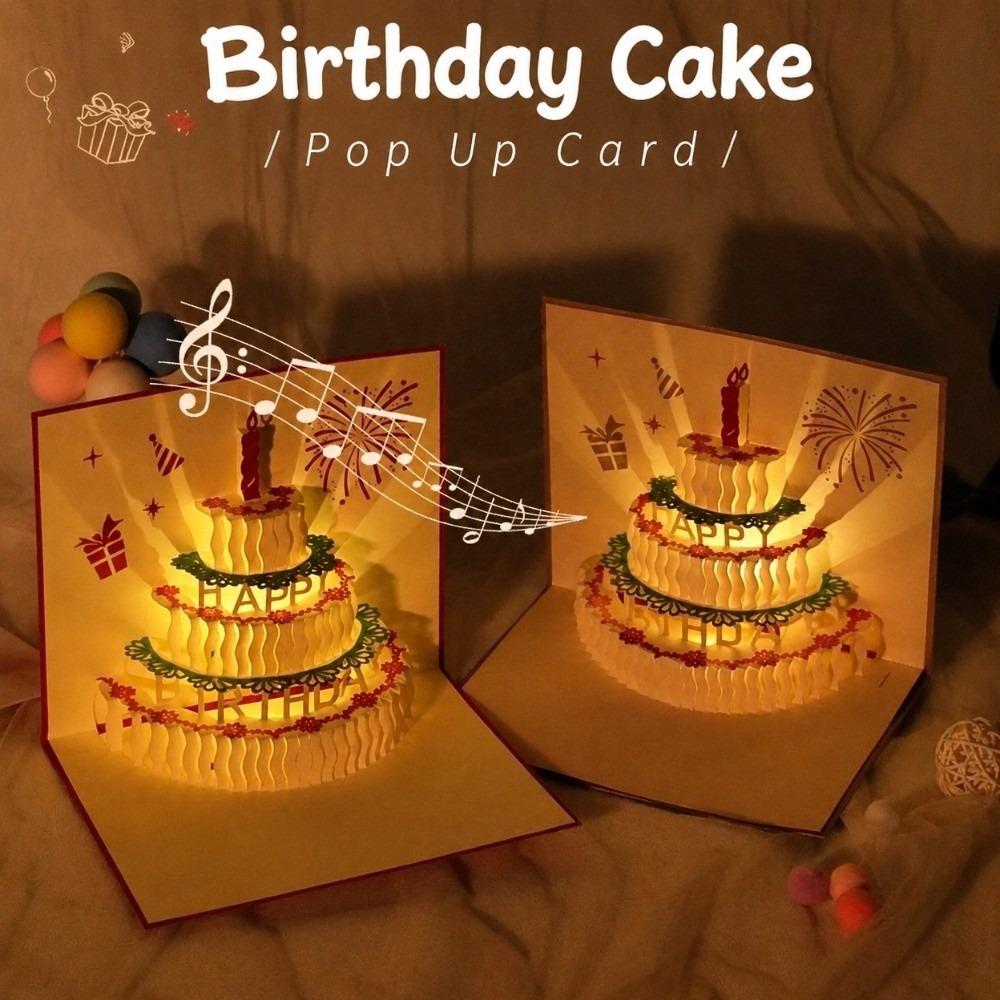 Paper 3D Birthday Cake Cards Music Function Musical Greeting Card for Boyfriend Girlfriend Friends