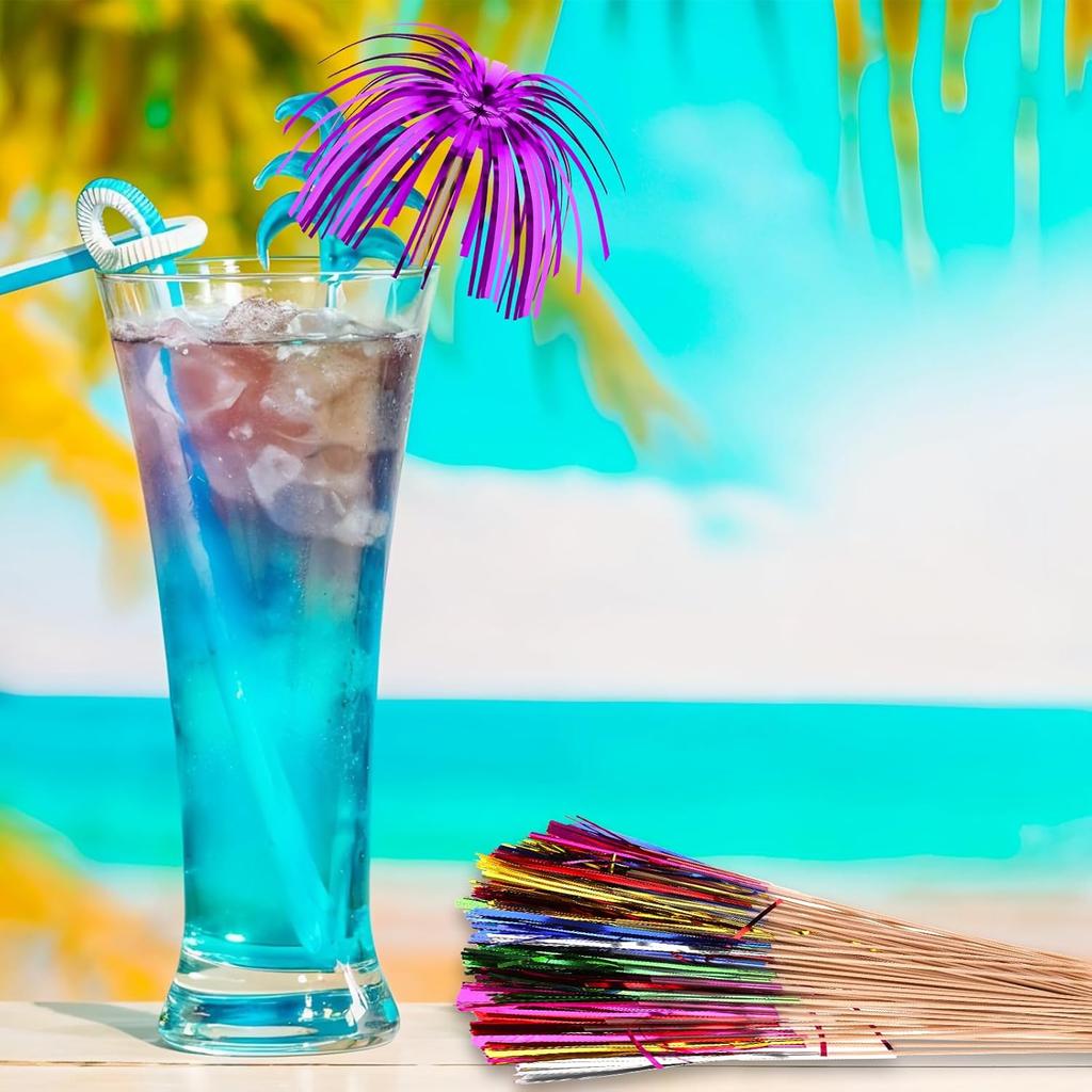 100 Pcs Tropical Cocktail Decorations Set, Cocktail Umbrellas for Drinks, Decorations Toothpicks for Cakes, Fruit Platters, Party & Bar