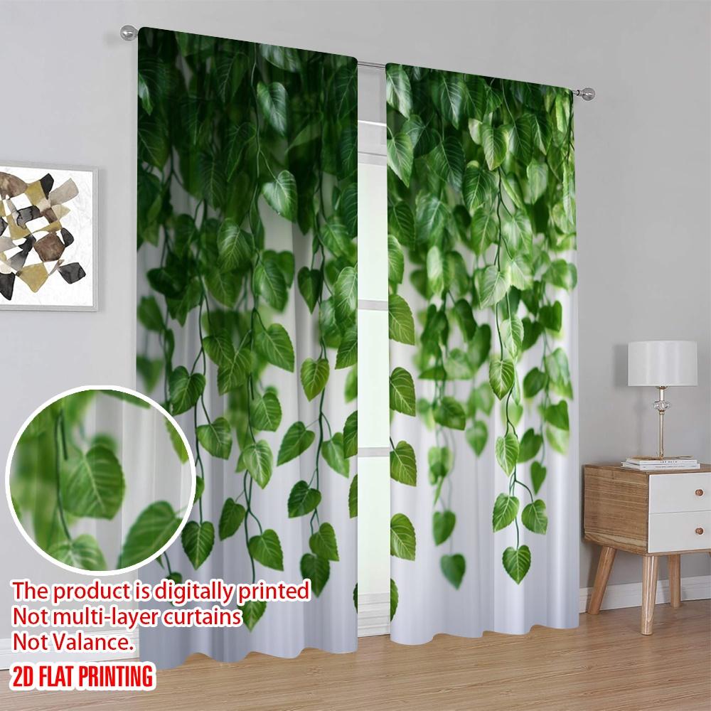 2pcs,2D plane printing Curtain Popular Green Cascade Durable Polyester (without rod) Gifts for Bedroom, Kitchen, Office & Living