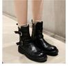 ~ One-word Buckle with Thick-bottomed Washed Shrinkage Horse Leather, Thin Short Boots for Women