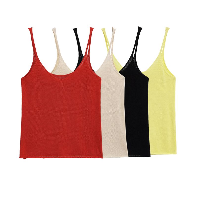 Kaslead New Women Clothes Western Style Sling V-neck Sleeveless Simple Knitted Top 5536045 600