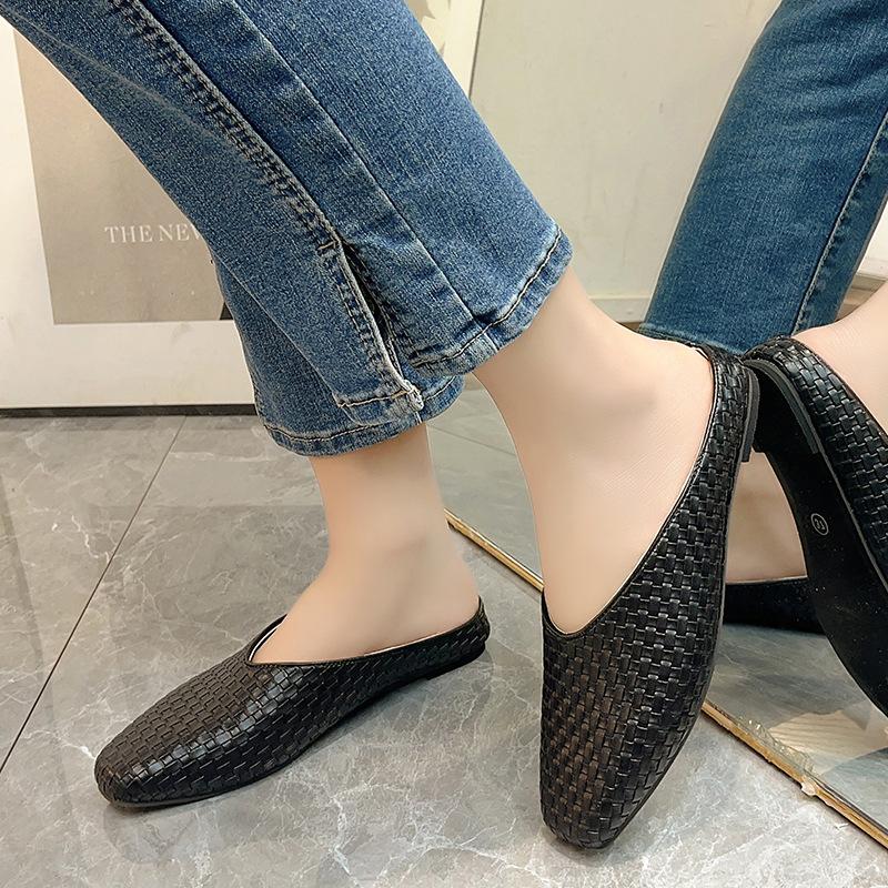 Fashion Women Slippers Weave Style Loafers Soft Leather Flats for Woman Mules Non-Slip Spring Summer Ladies Flat Shoes Plus Size 42