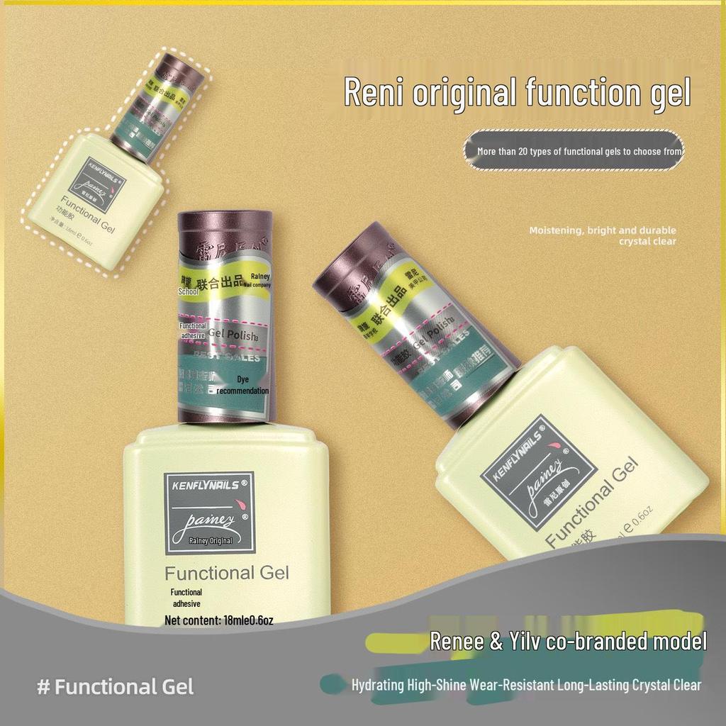 Rainie Nail Gel Builder: Strengthening Base & Tempered Top Coat with Matte Glass Sealer & Nail Tip Adhesive.
