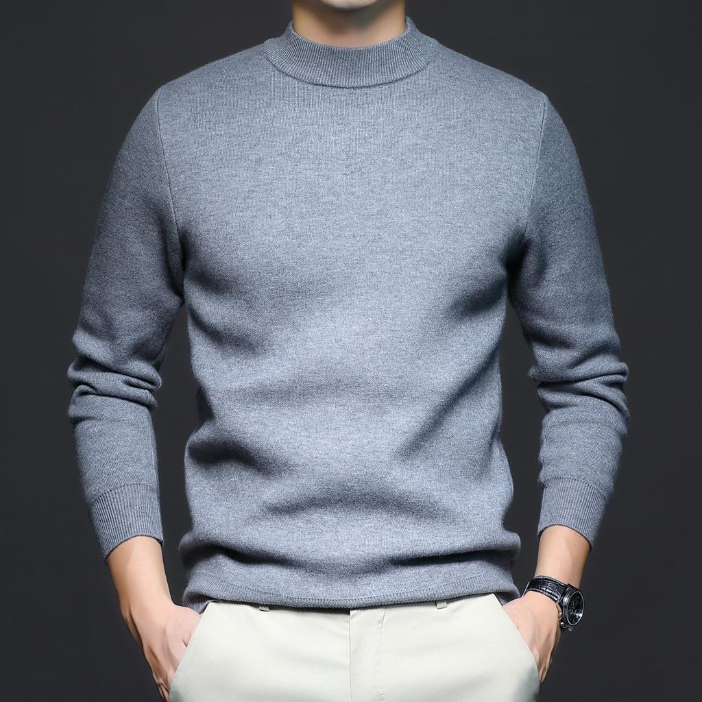 Men S Solid Color Half Turtleneck Long Sleeve Loose Knit Sweater For Youth