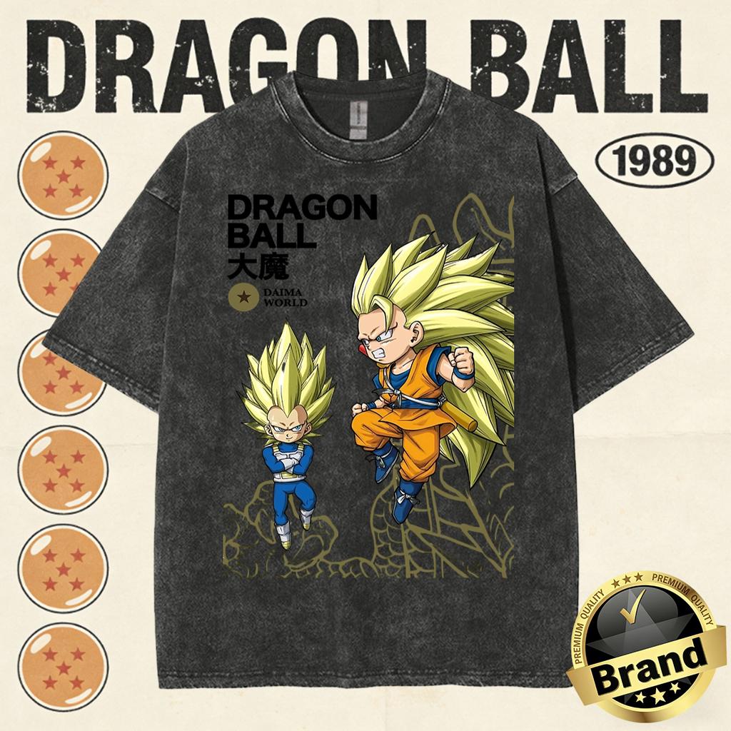 Summer Fashion Dragon Ball Vintage TShirt Men Cotton Washed Retro Tops Print Heavyweight Family Matching Tee