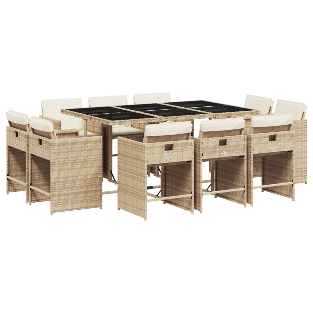Vidaxl 11-Cz. Garden Furniture Set With Cushions, Beige, Poly Rattan