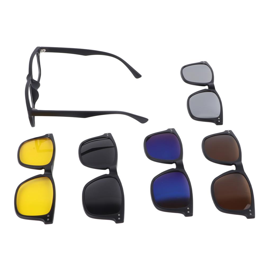 Magnetic Clip On Sunglasses UV Protection TR Rectangular Frame Stylish Clip On Night Driving Glasses 5 Clips