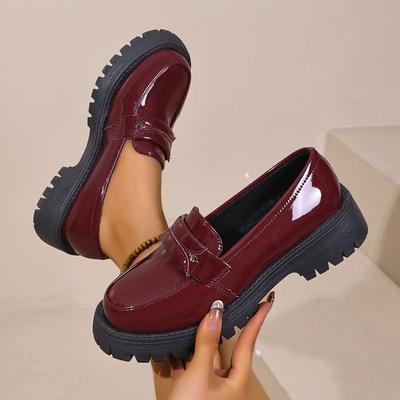 Nuevos Zapatos de Cuero para Mujer de Caña Baja con Suela Gruesa - Zapatos Individuales Retro de Una Pieza