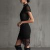 New European and American Style, Black Perspective Lace Splicing Dress, Slim and Thin, High Split Skirt Lace