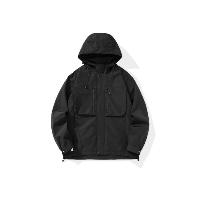 Black Tooling Jacket Men'S Loose Large Size Outdoor Windproof Hooded Splicing Casual Jacket Trendy Brand