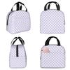 Weiß und Hell-Lavendel-Violett Karomuster Isolierte Lunchtasche für Damen Büro-Kühlbox Thermische Lebensmittelbox Tragetasche Lunchboxen