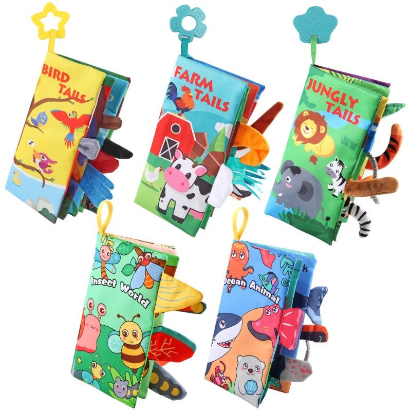 Non-Toxic 8 Page Tail Cloth Book Touch And Feel Infant Soft Books Cartoon Animal Development Interactive Early Education Toy For Baby Gift