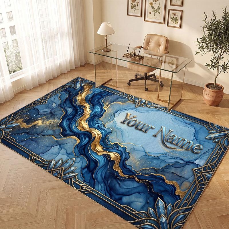 Abstract Geometric Theme Crystal Velvet Floor Rug Personalized Custom Name Text Warm Carpet Home Decoration