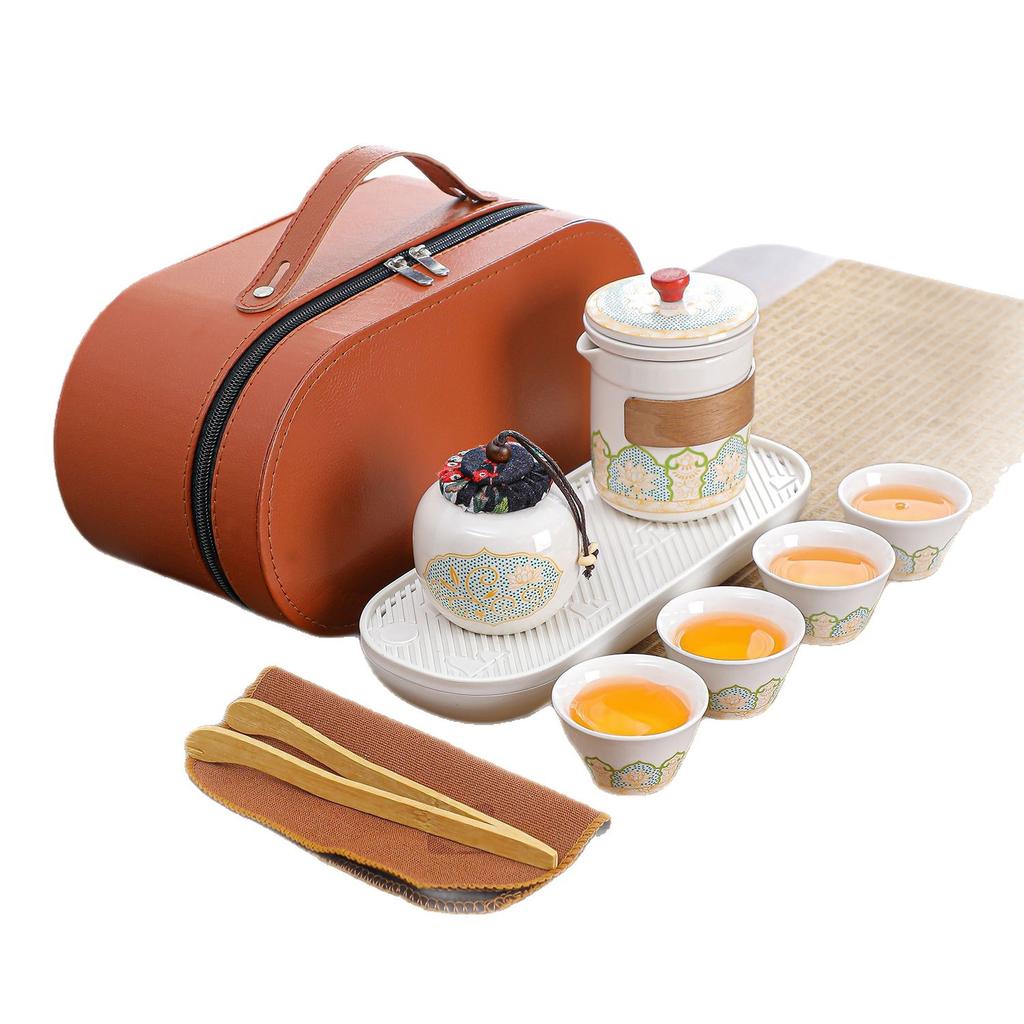 Outdoor Ceramic Tea Set Portable Travel Set Kung Fu Portable Express Cup Creative Business Gift Printing