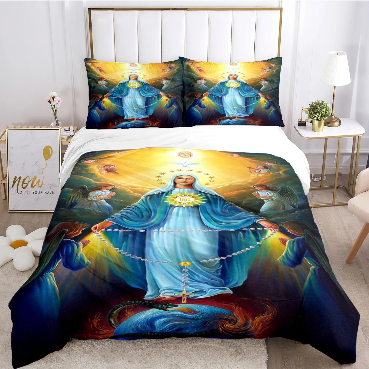 

Kind Blesed Virgin M-Mary All Season Duvet Cover Comforter Bedding Set Soft Quilt Cover and Pillowcases SingleDoubleQueenKing 70x133cm 2pcs