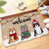 Plush Cat Welcome Doormat, Ultra-Soft Absorbent Polyester Rug, Non-Slip Christmas Decor for Bathroom Living Room Rug
