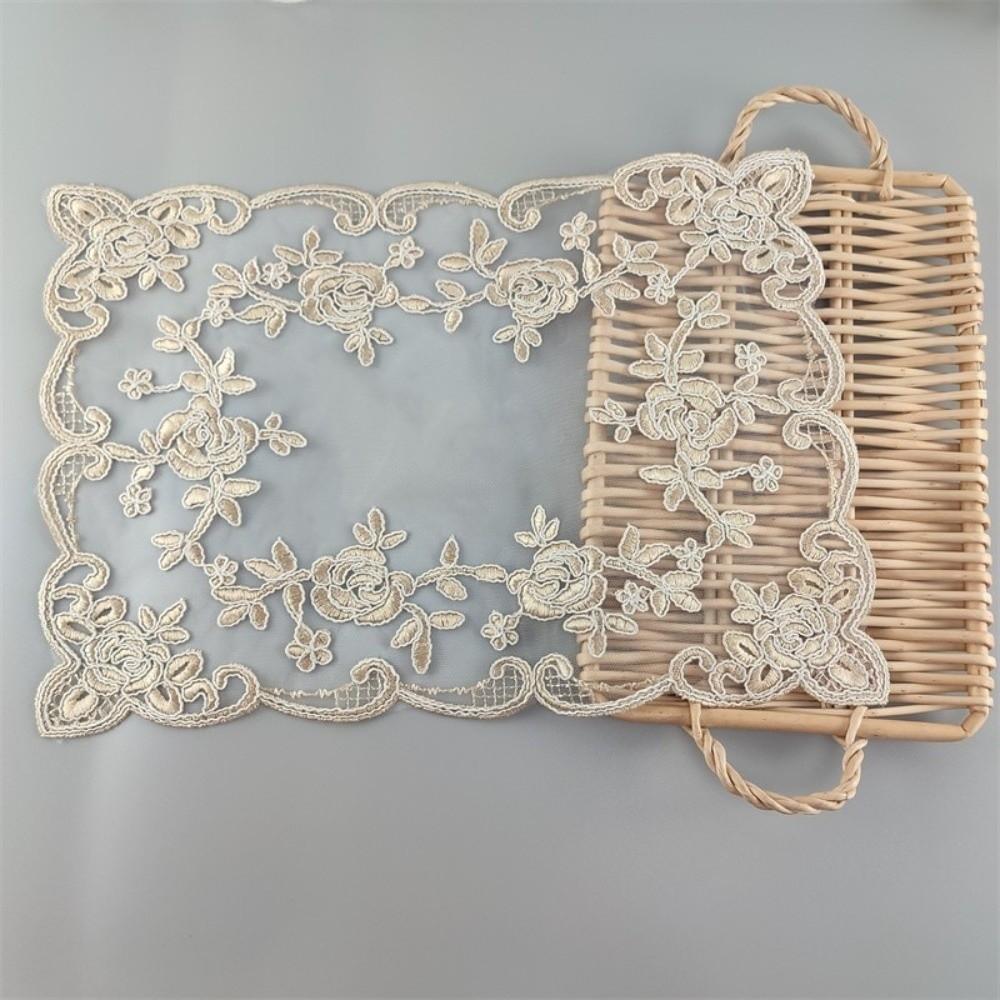 New Polyester Lace Placemat Rectangular Embroidered Decorative Dust Cover French Retro Style Table Mat