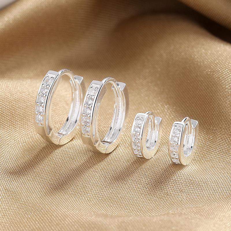 Single Row Zircon Earrings Women S Fashion High-End Circle Ear Buckle Simple Boys Earrings