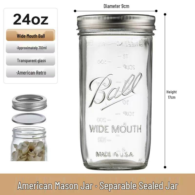 Retro Mason Glass Storage Jar with Lid - Food Grade Transparent Kitchen Container
