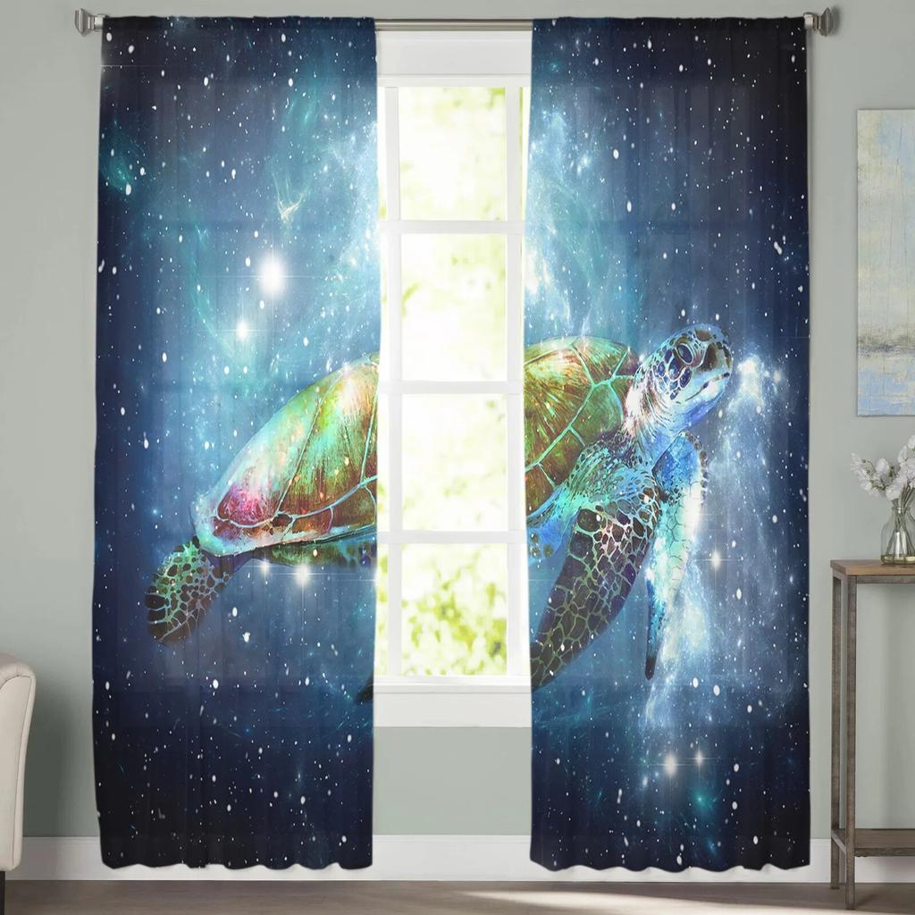 Star Sky Allmähliche Meeresschildkröte Chiffon Gardinen für Wohnzimmer Dekoration Fenster Voile Tüll Vorhang Vorhänge