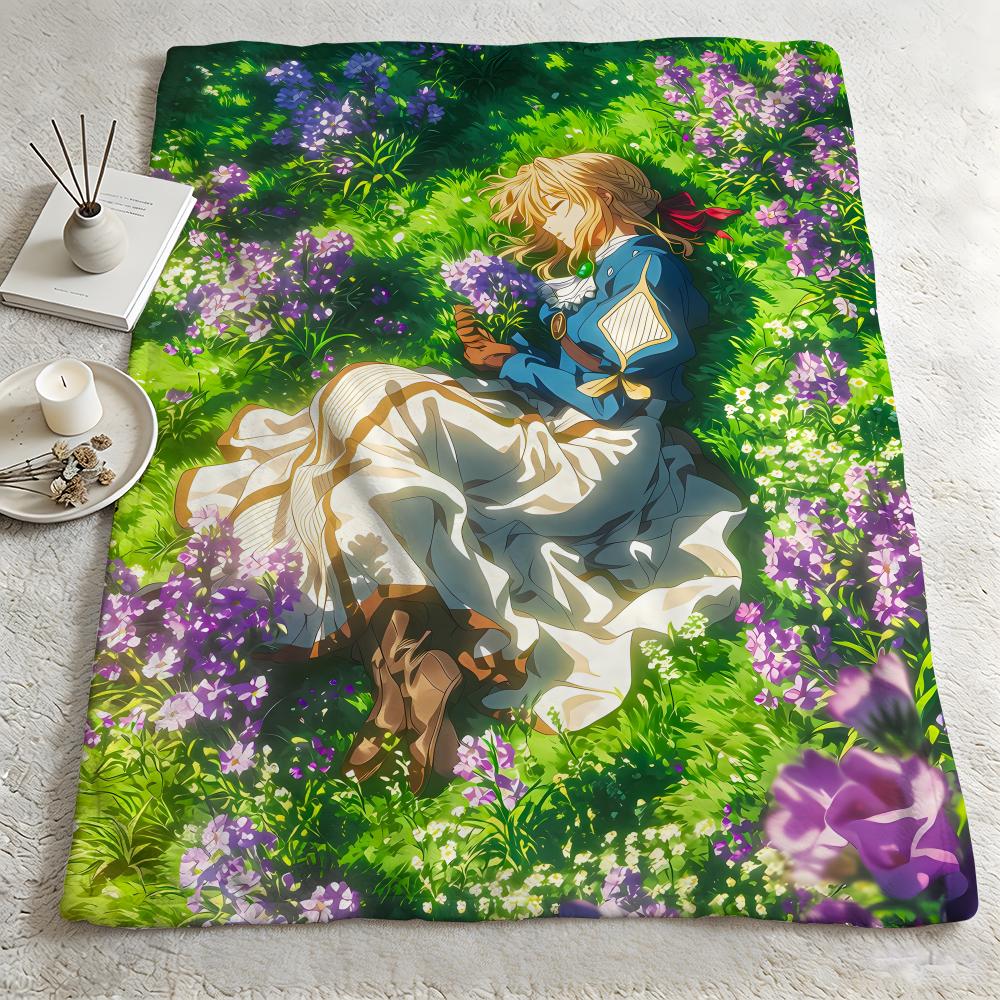 Anime VViolet Evergardenn Throw Warm Soft Flannel Blanket Multiuse for Sofa Bed Camping Travel Nap
