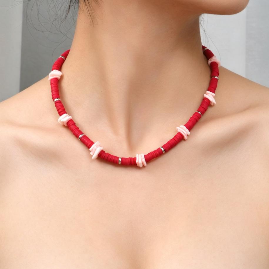 Simple Classic Creative Round Beads Rice Beads Woven Neck Necklace Vacation Wind Beaded Contrasting Color Necklace Collarbone Chain Women