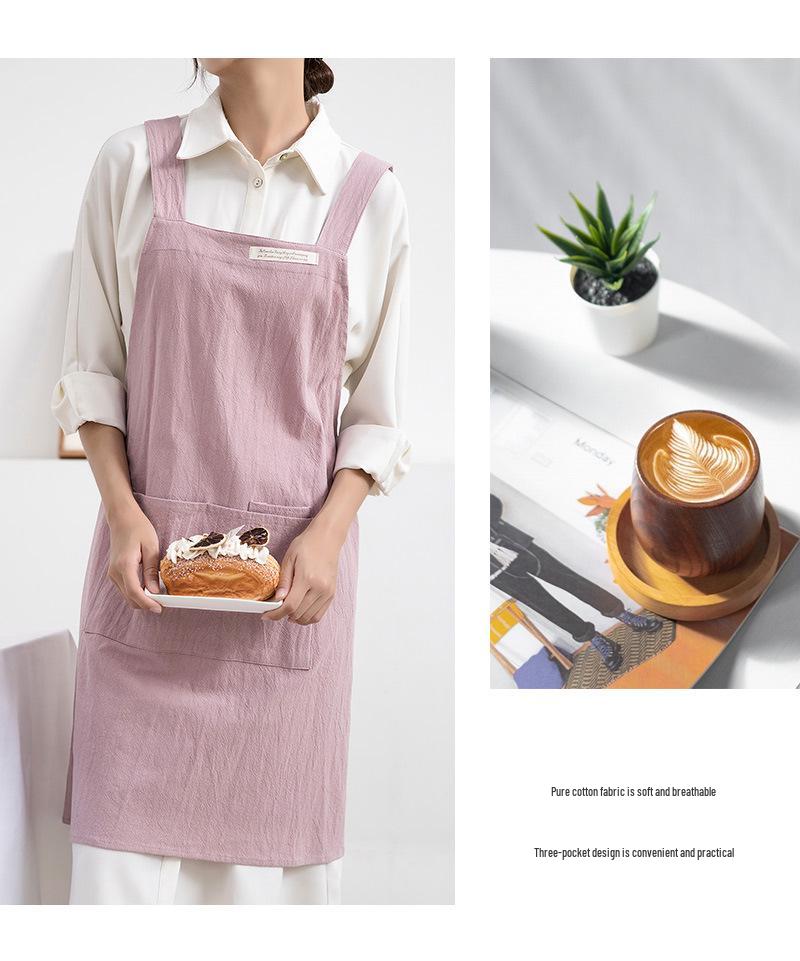 Japanese & Korean Retro Cotton Linen Apron with Logo, Tie-Free Design for Home, Flower Shop, or Painting Use