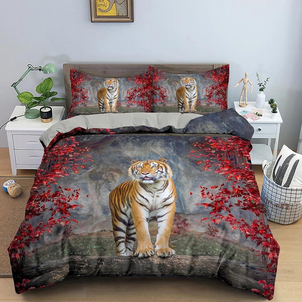 Tiger  Ferocious Animal Bedding Set Boys Girls Twin Queen Size Duvet Cover Pillowcase Bed Kids Adult Fashion Home Textileextile