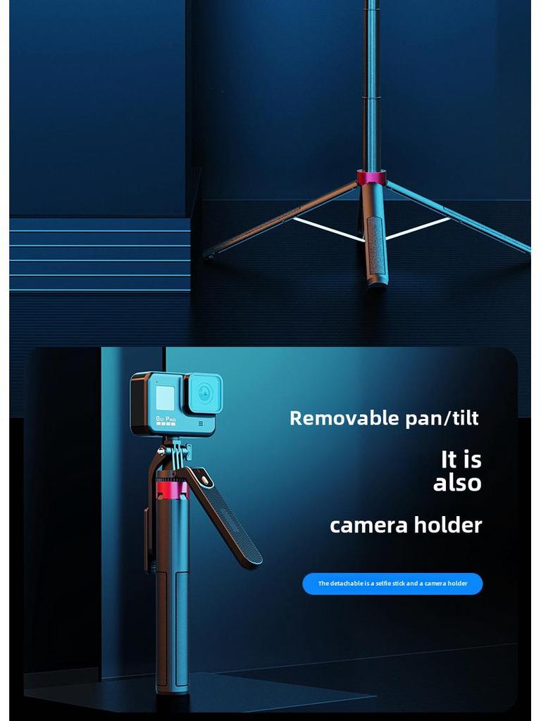 Stabilizzatore portatile P185: Quadripiede con fotocamera mobile in lega di alluminio e bastone per selfie Bluetooth con luce di riempimento