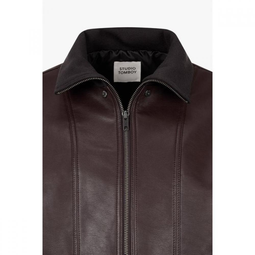 Studio Tomboy Synthetic Leather Bomber Jacket 9105161a01ar 